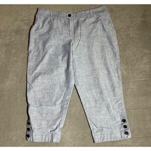 Talbots Womens Perfect‎ Crop Pants 14P Chambray Blue Button Detail Elastic Waist